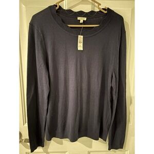 Talbots Petite Sweater Knit Top Scalloped‎ Neckline Long Sleeve Navy LP